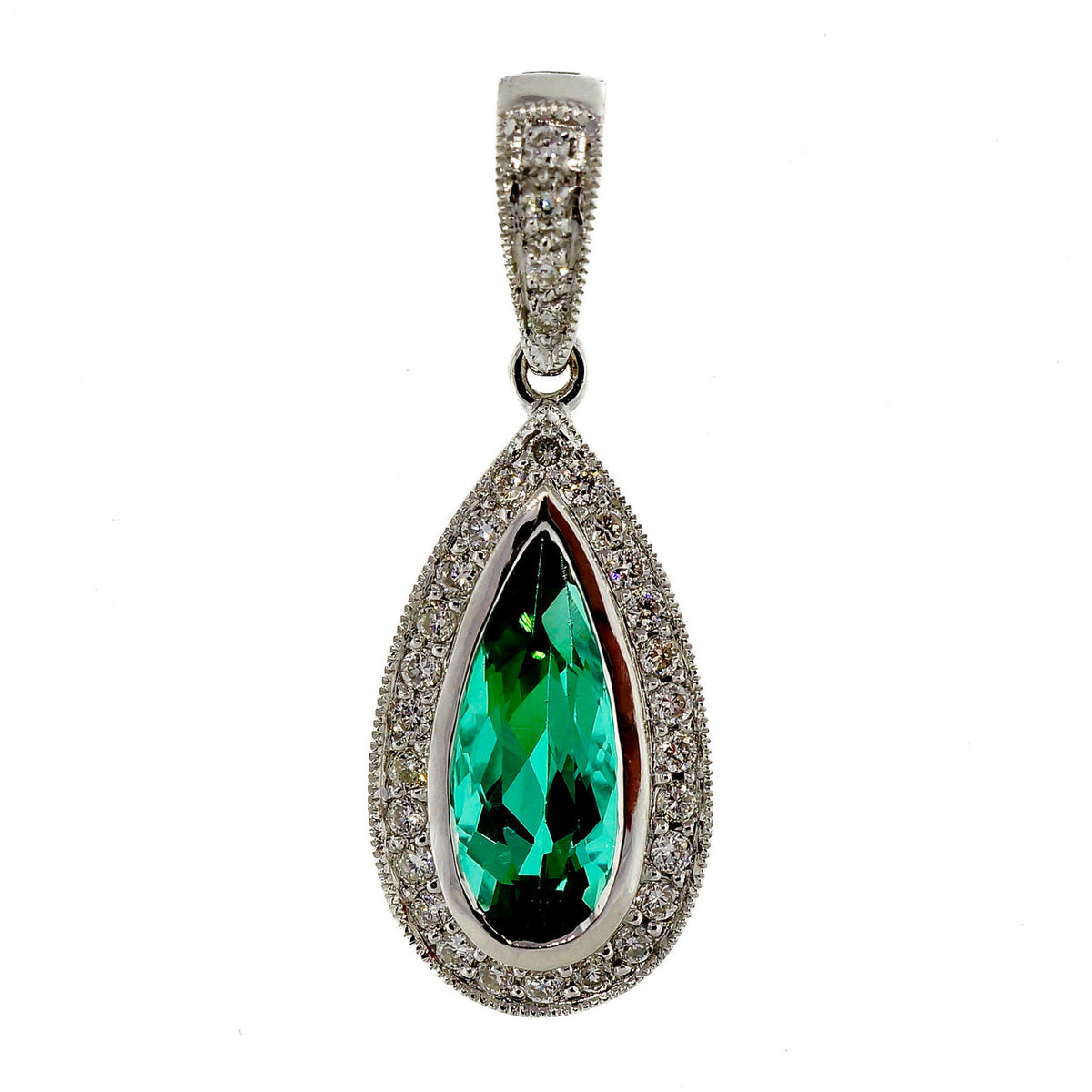Fine 1.03ct Green Tourmaline Diamond 18k White Gold Pendant Enhancer – image 5