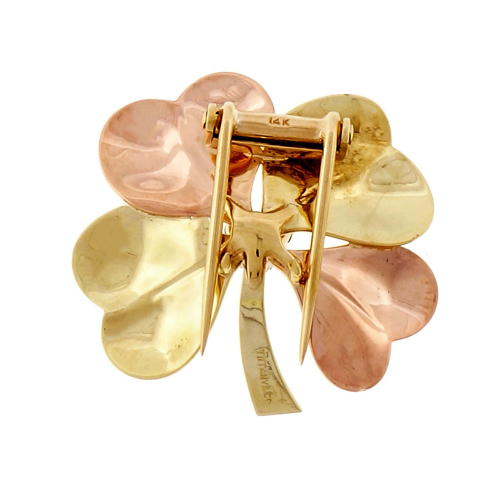 Tiffany & Co 1940 Retro Rose Green Gold Diamond Sapphire Brooch – image 2