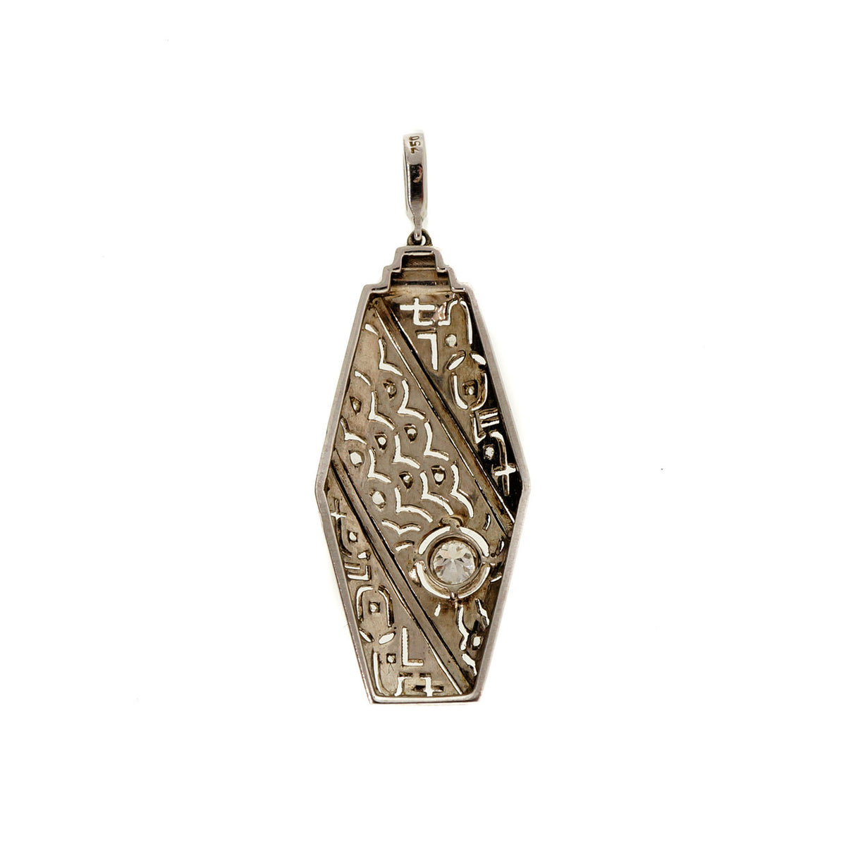 Antique Edwardian Art Deco Handmade 18k White Gold 0.17ct Diamond Pendant – image 2