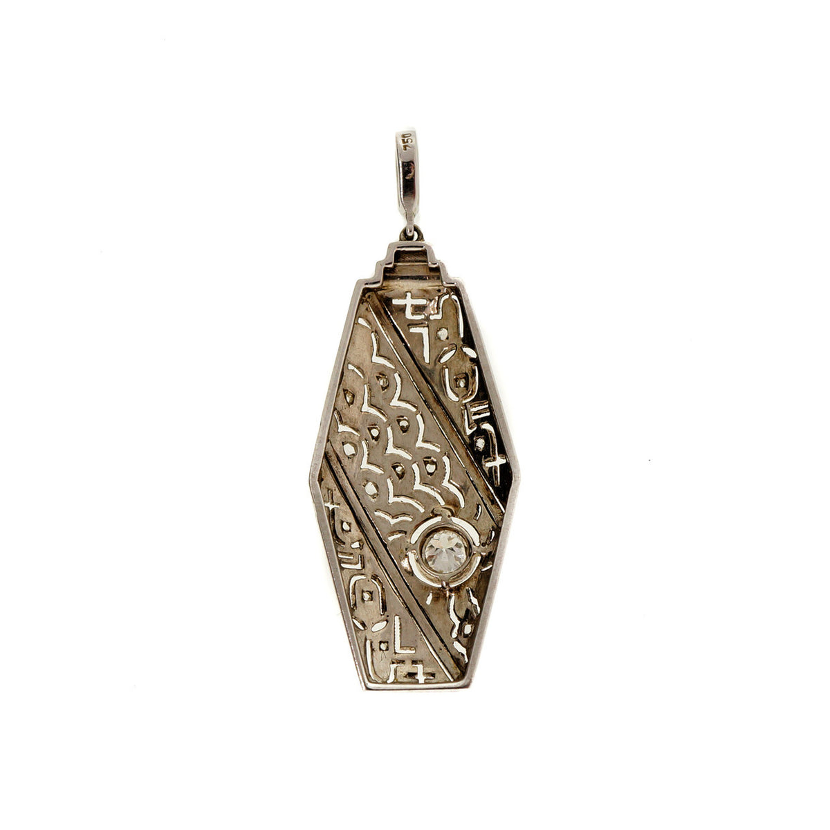Antique Edwardian Art Deco Handmade 18k White Gold 0.17ct Diamond Pendant – image 6