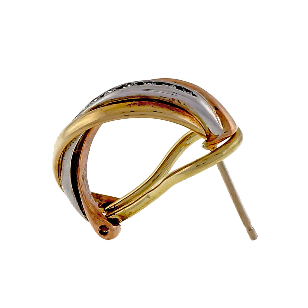 Estate Tri Color 14k Yellow White Pink Gold .25ct Diamond Hoop Earrings – image 5