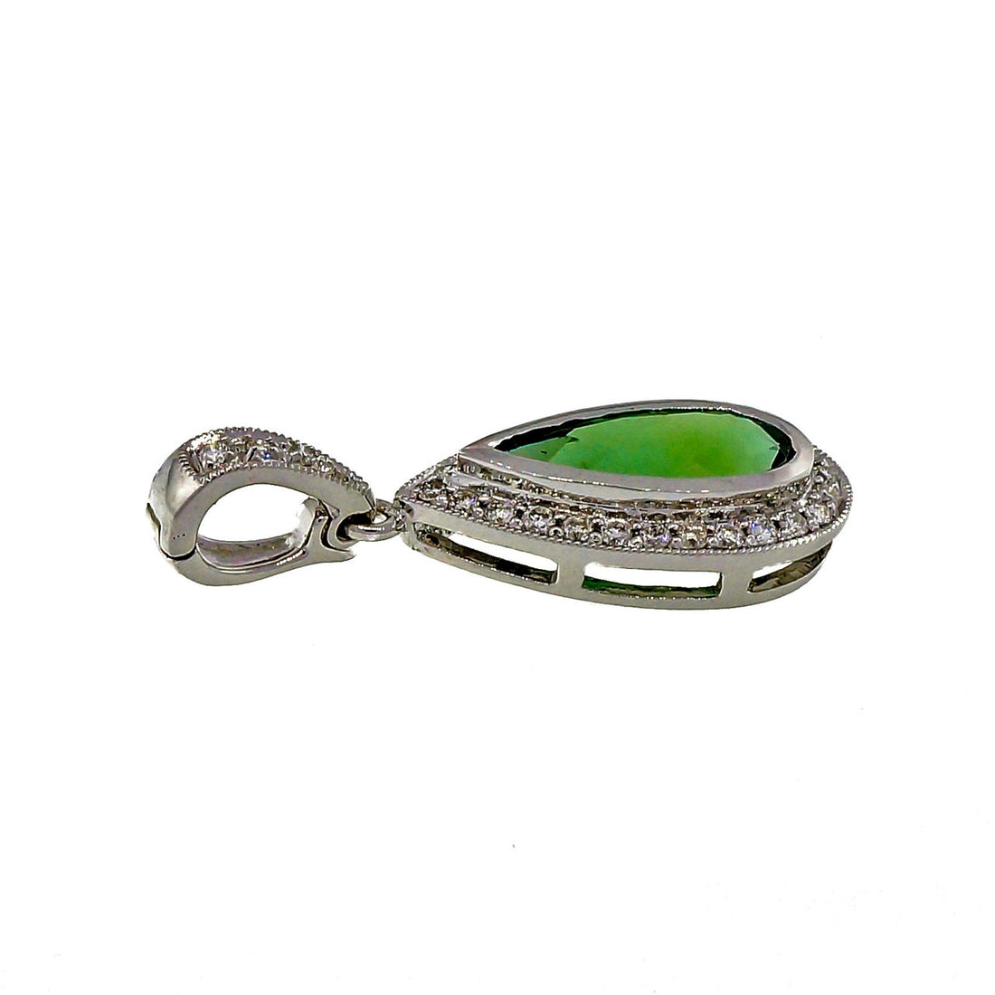 Fine 1.03ct Green Tourmaline Diamond 18k White Gold Pendant Enhancer – image 3