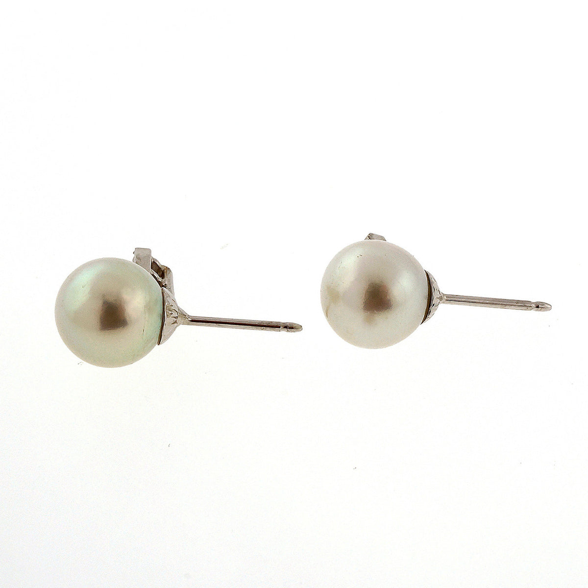 Art Deco .18 Carat Diamond Cultured Pearl White Gold Earrings – image 3