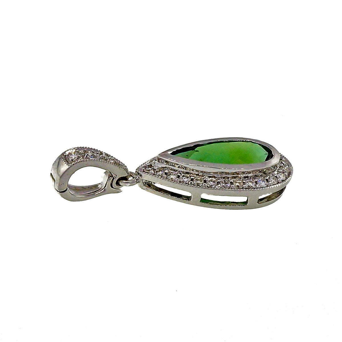 Fine 1.03ct Green Tourmaline Diamond 18k White Gold Pendant Enhancer – image 7