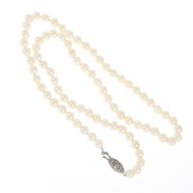 Estate Cultured Pearl 24 Inch Necklace 7mm To 7.5mm 14k White Gold