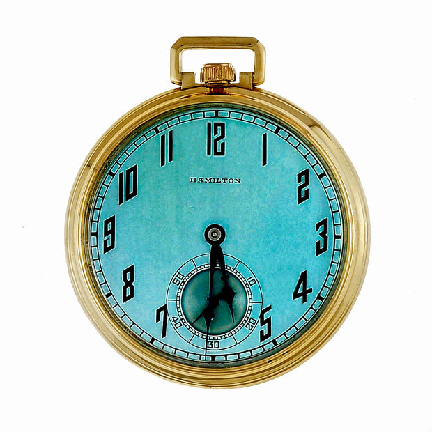 Hamilton Pocket Pendant 14k Watch Refinished Custom Colored Light Blue Dial