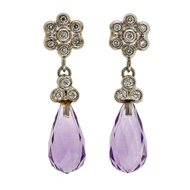 Estate Amethyst 5.00ct Briolette 14k White Gold Dangle FTC Earrings