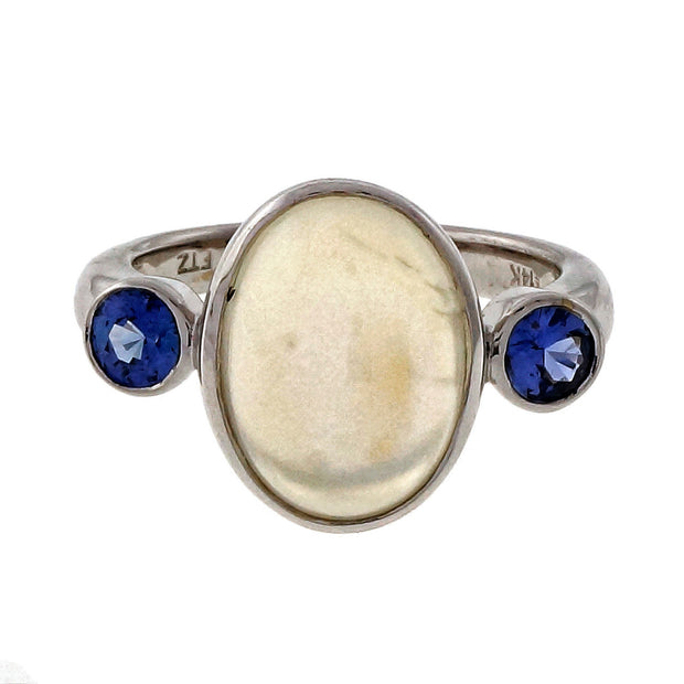 Peter Suchy 4.76ct Blue Moonstone Blue Sapphire 14k White Gold Bezel Set Ring