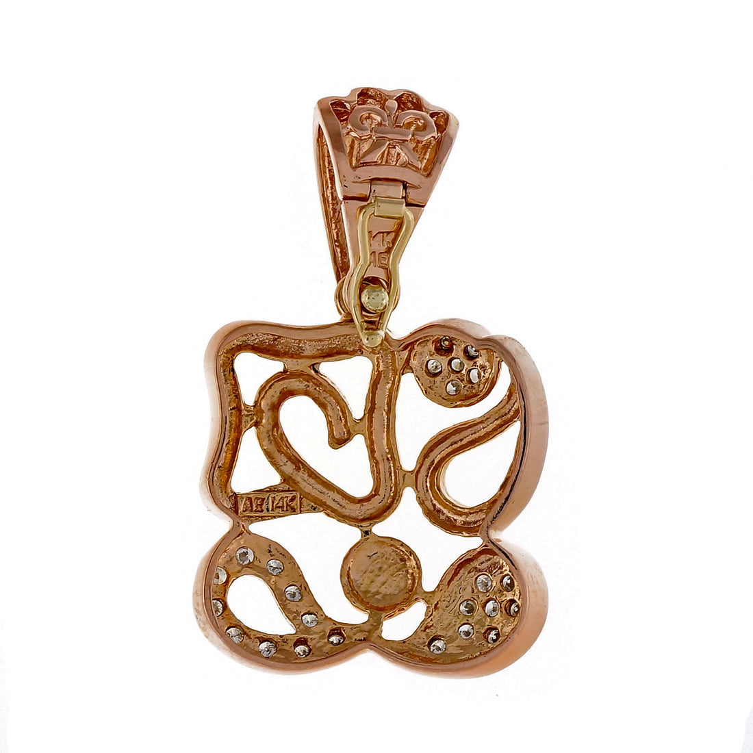Estate Modern Open Work Pink Gold 14k Diamond Pin Pendant Enhancer – image 2