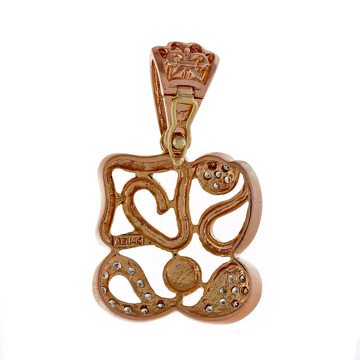 Estate Modern Open Work Pink Gold 14k Diamond Pin Pendant Enhancer – image 2