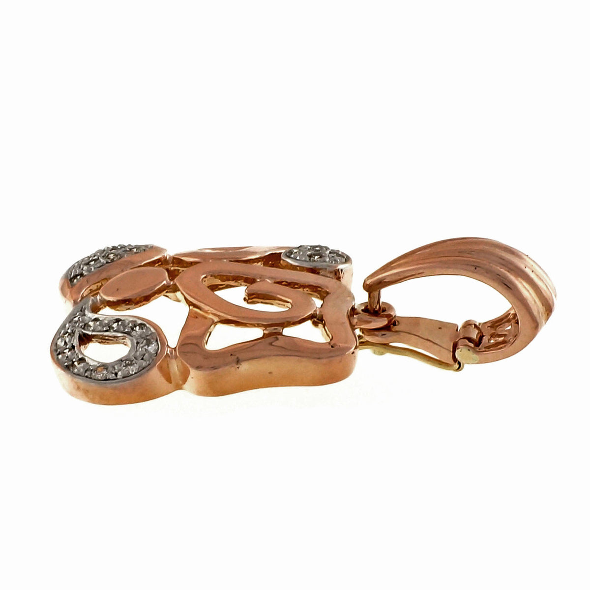 Estate Modern Open Work Pink Gold 14k Diamond Pin Pendant Enhancer – image 3