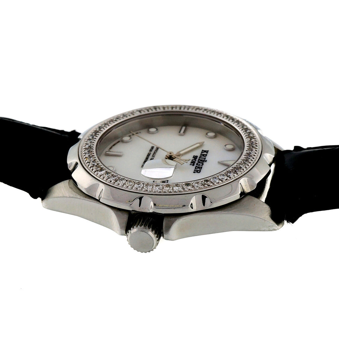 Krieger Sport Watch Steel Mother Of Pearl Dial Diamond Bezel Alligator Strap – image 10