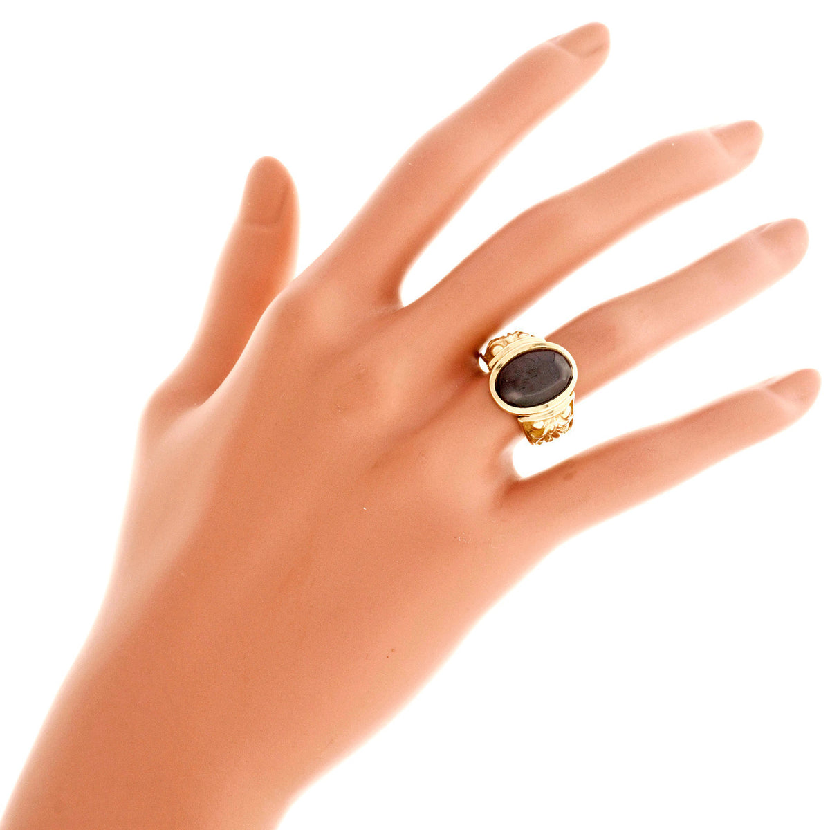 Vintage Cabochon Garnet 14k Yellow Gold Ring – image 7