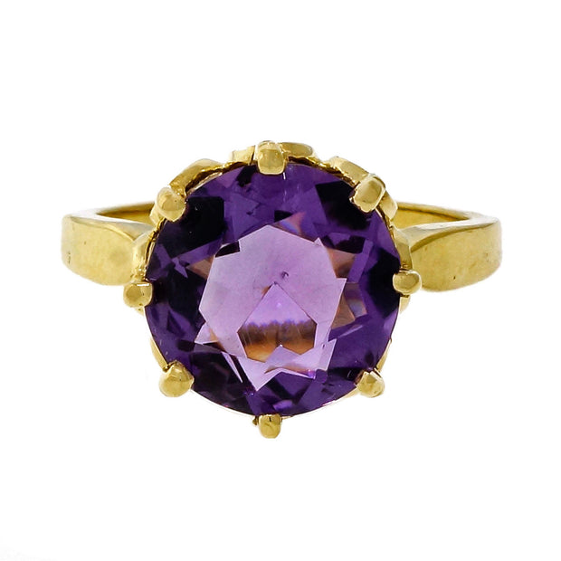 Vintage 1940 -1950 Filigree 3.55ct Amethyst 18k Yellow Gold Ring