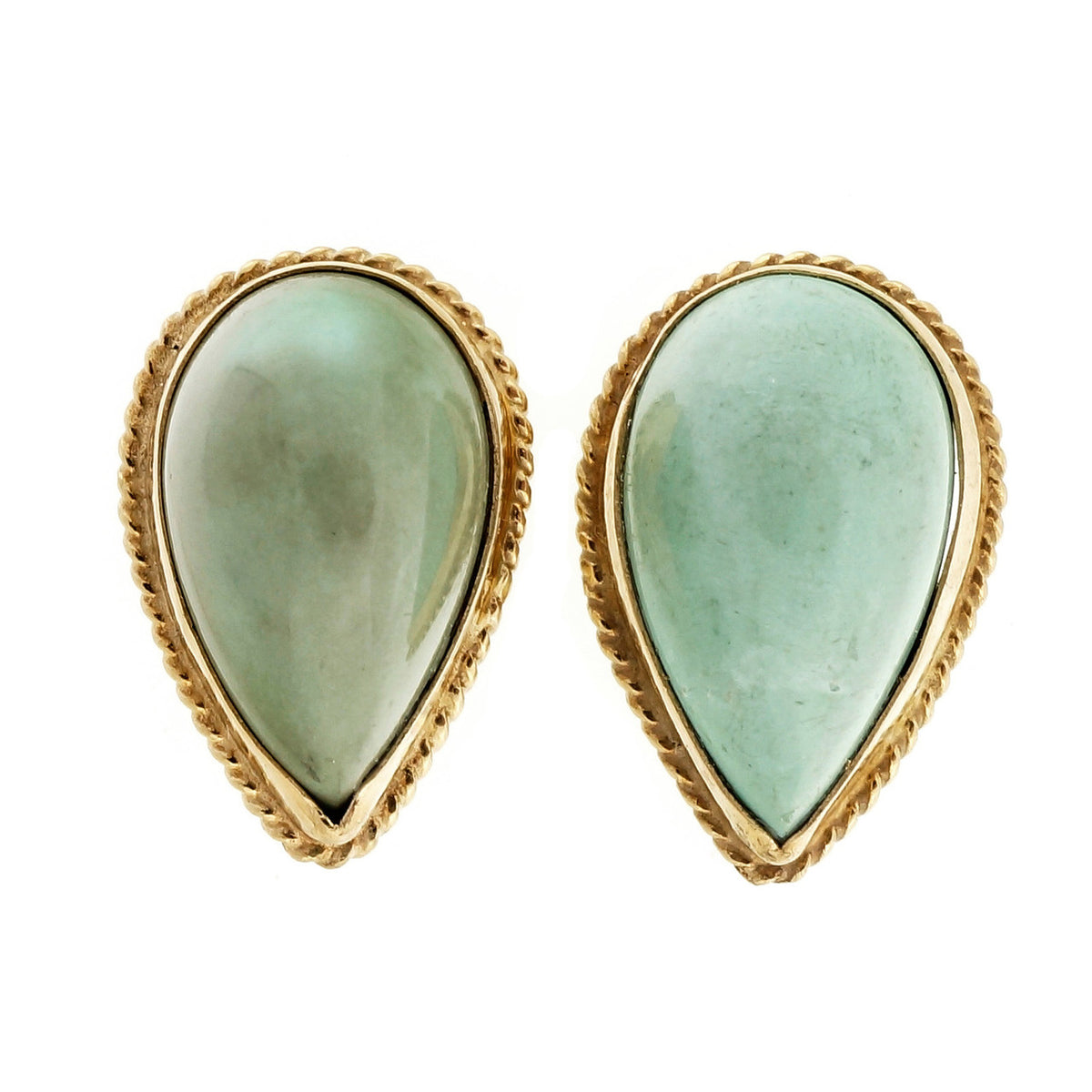 Estate 1950 14k Yellow Gold Pear Shape Untreated Turquoise Earrings