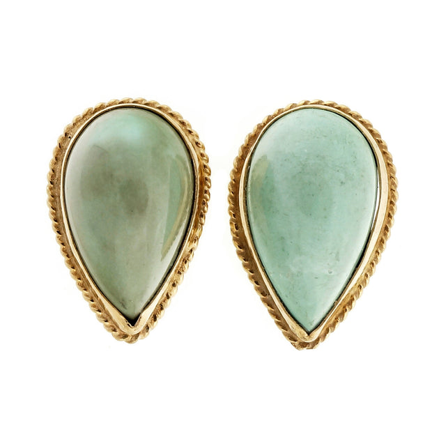 Estate 1950 14k Yellow Gold Pear Shape Untreated Turquoise Earrings