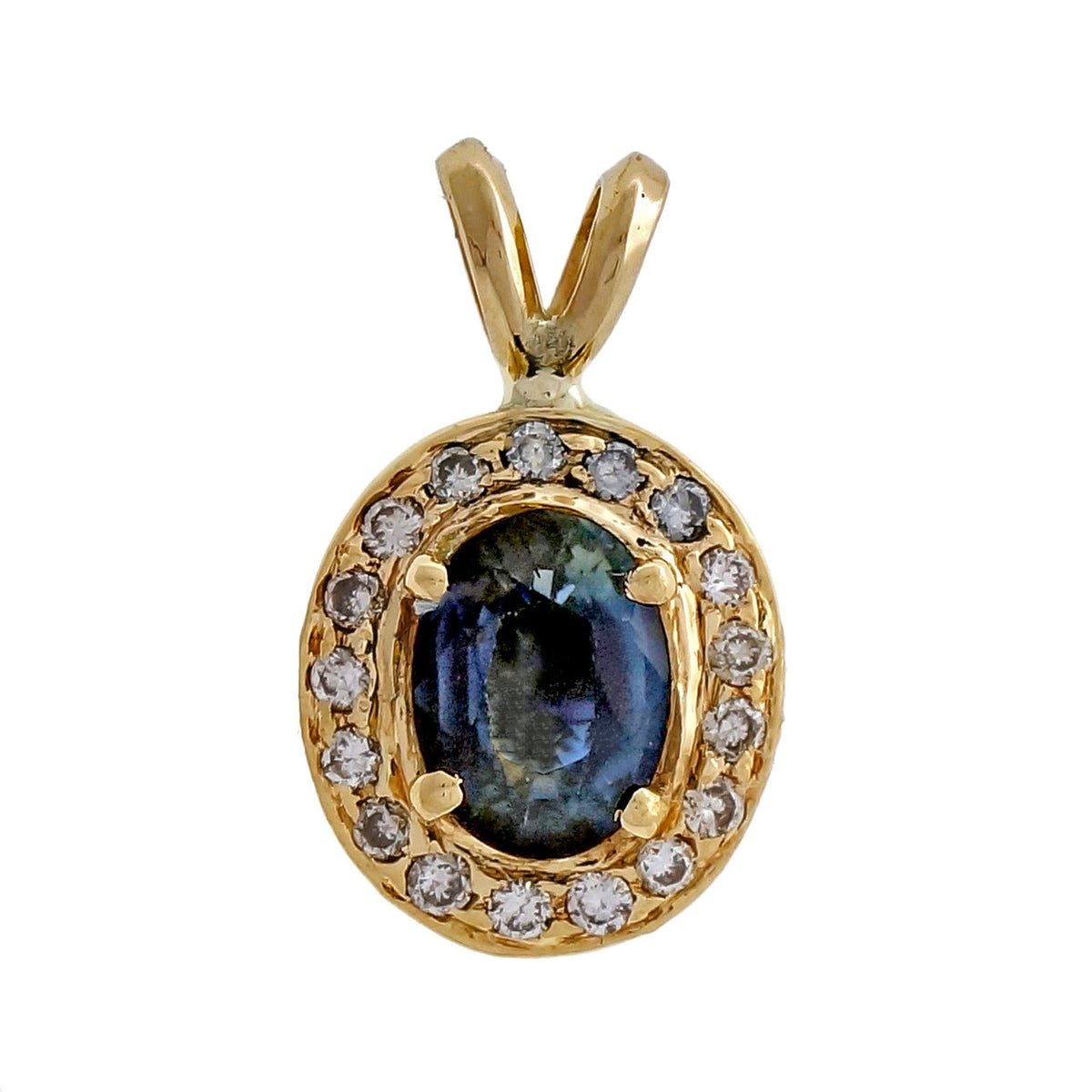 Estate 1950 – 1960 1.00ct Oval Sapphire Diamond 14k Yellow Gold Pendant