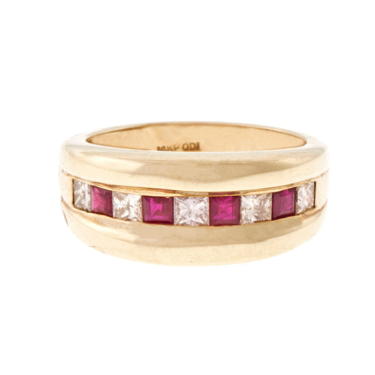 Estate Princess Cut Diamond Square Ruby Ring 14k Yellow Gold