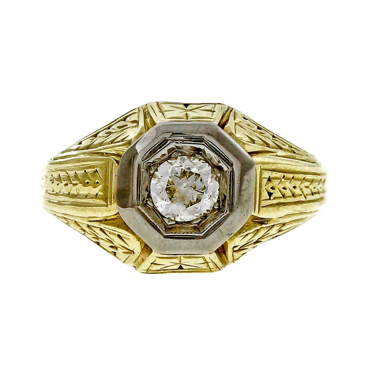 Vintage 1910 14k Yellow Gold Ring 0.25ct Old European Cut Diamond