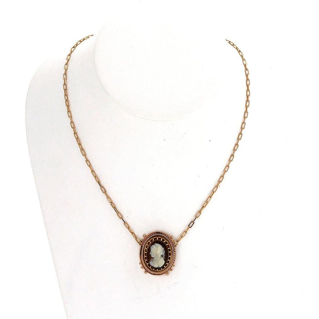 Victorian Carved Carnelian Hardstone Rose Gold Pendant Necklace – image 6
