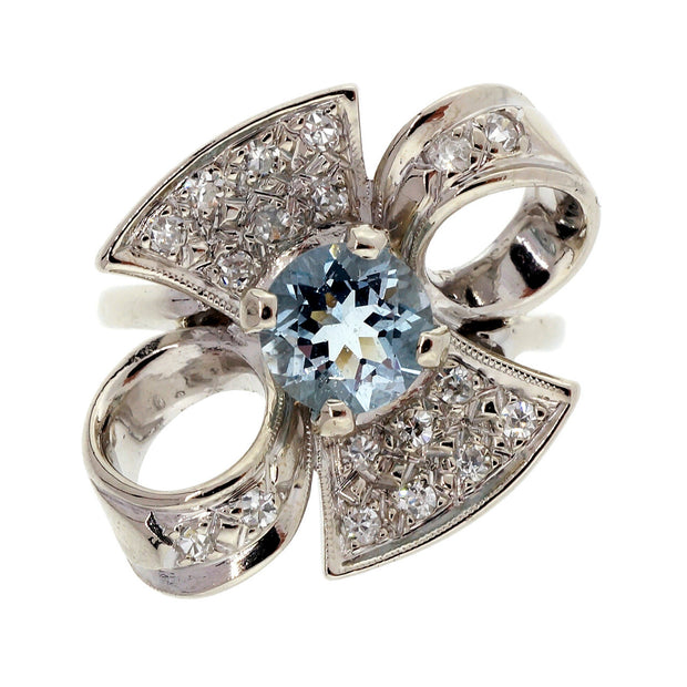 .76 Carat  Natural Aqua White Gold Bow Ring