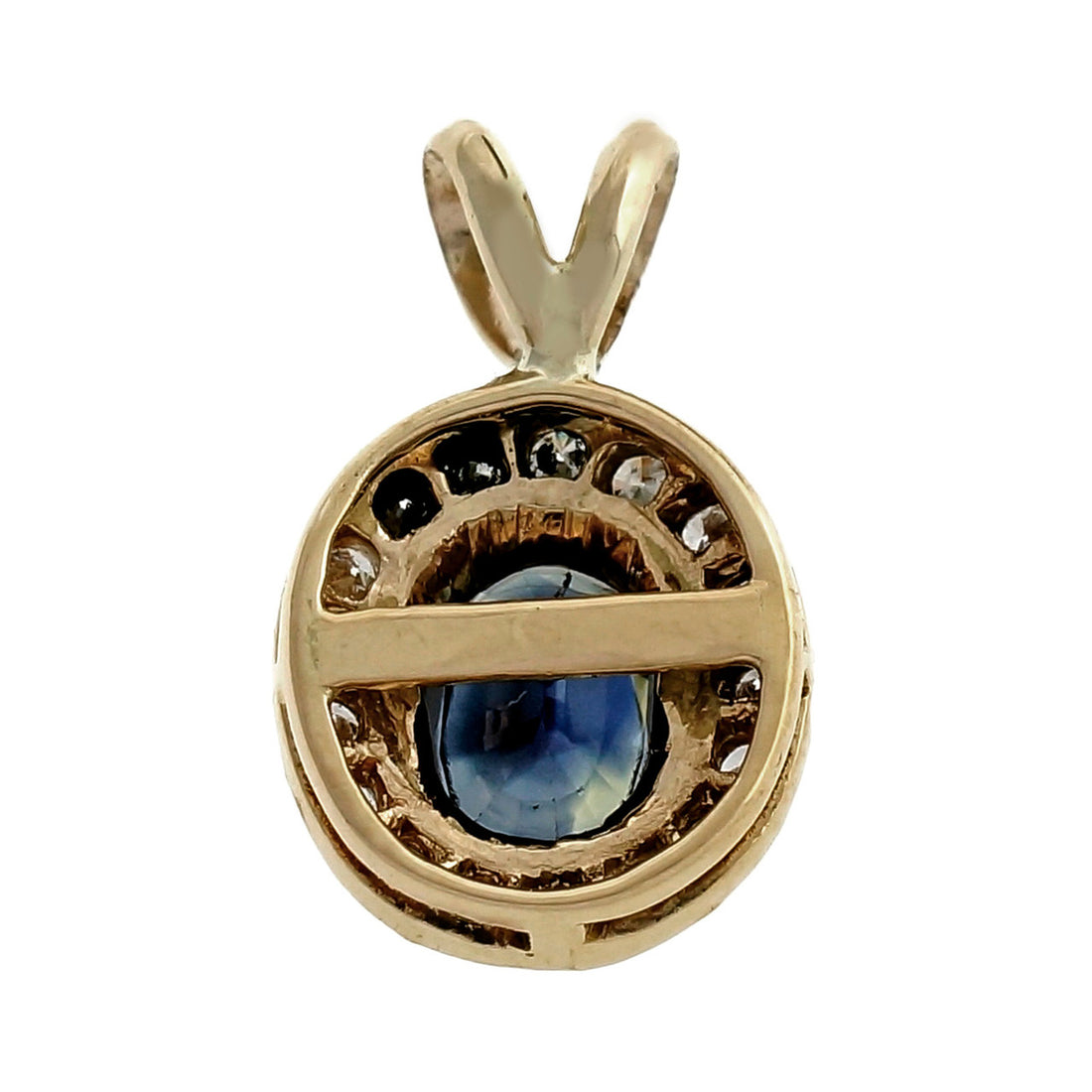 Estate 1950 – 1960 1.00ct Oval Sapphire Diamond 14k Yellow Gold Pendant – image 2