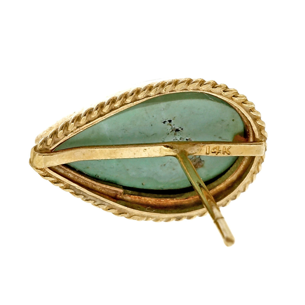 Estate 1950 14k Yellow Gold Pear Shape Untreated Turquoise Earrings – image 2