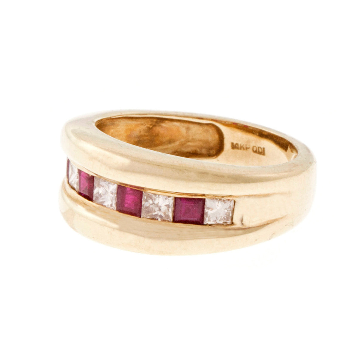 Estate Princess Cut Diamond Square Ruby Ring 14k Yellow Gold – image 2