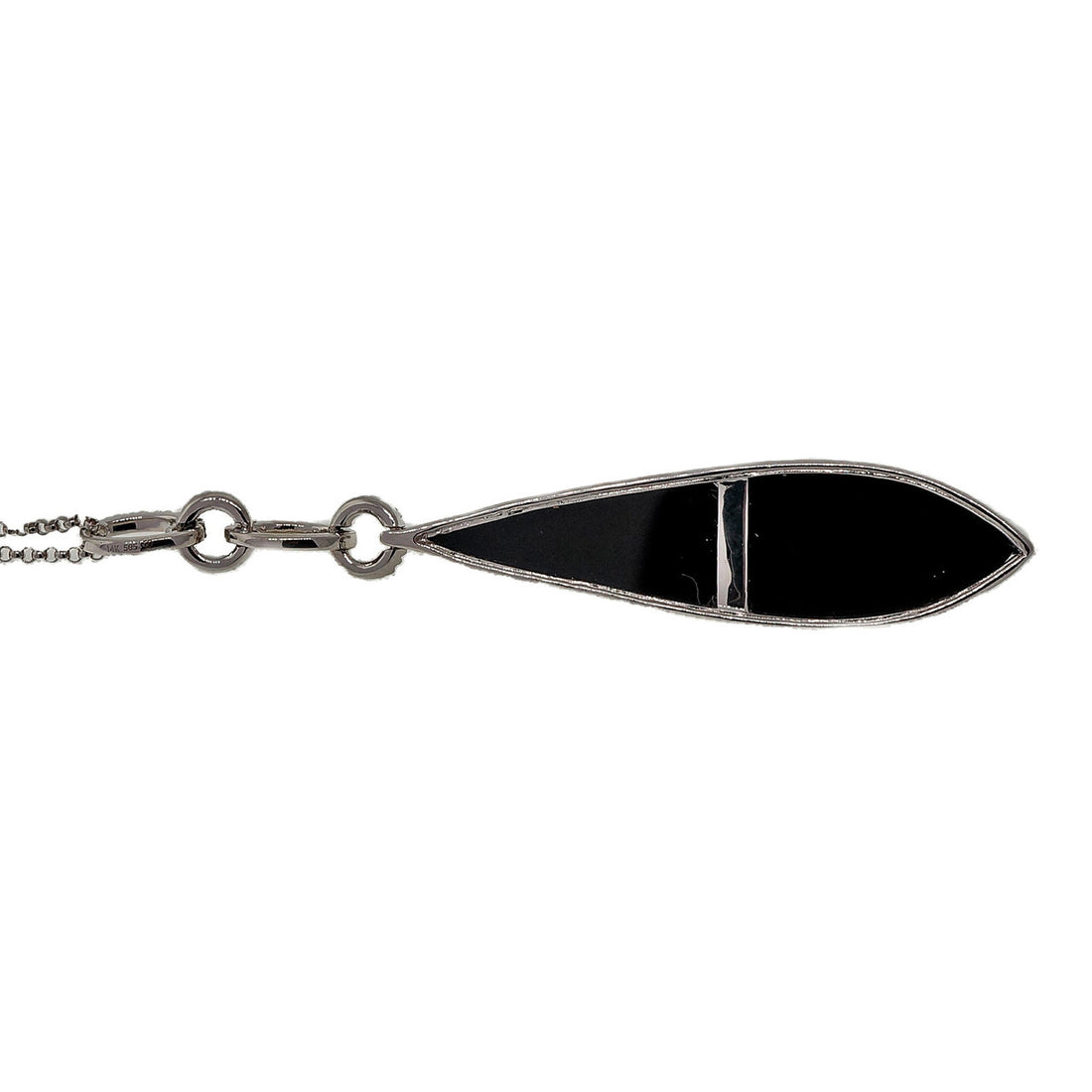 Black Onyx Designer Dangle 14k White Gold Diamond Pendant – image 6