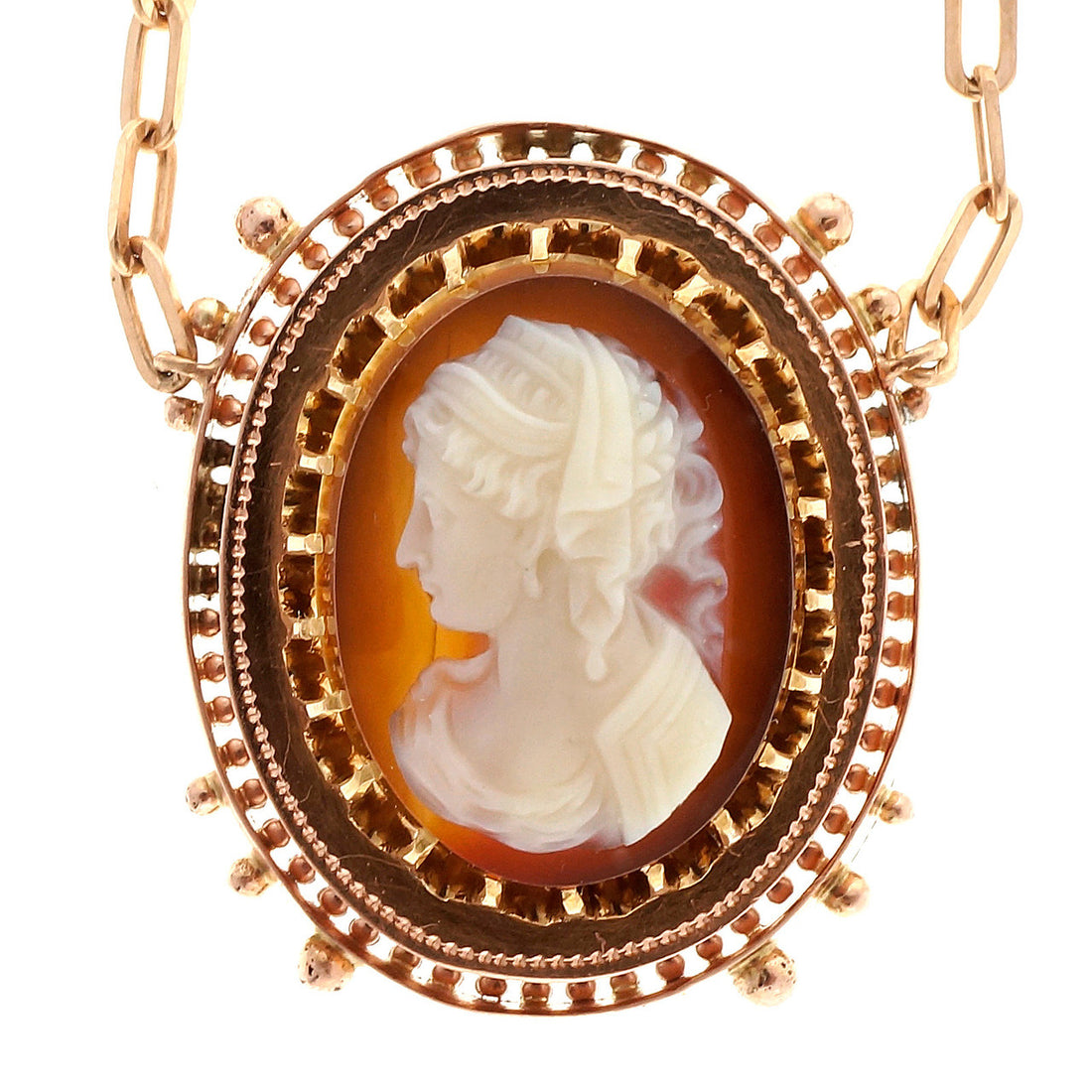Victorian Carved Carnelian Hardstone Rose Gold Pendant Necklace – image 7