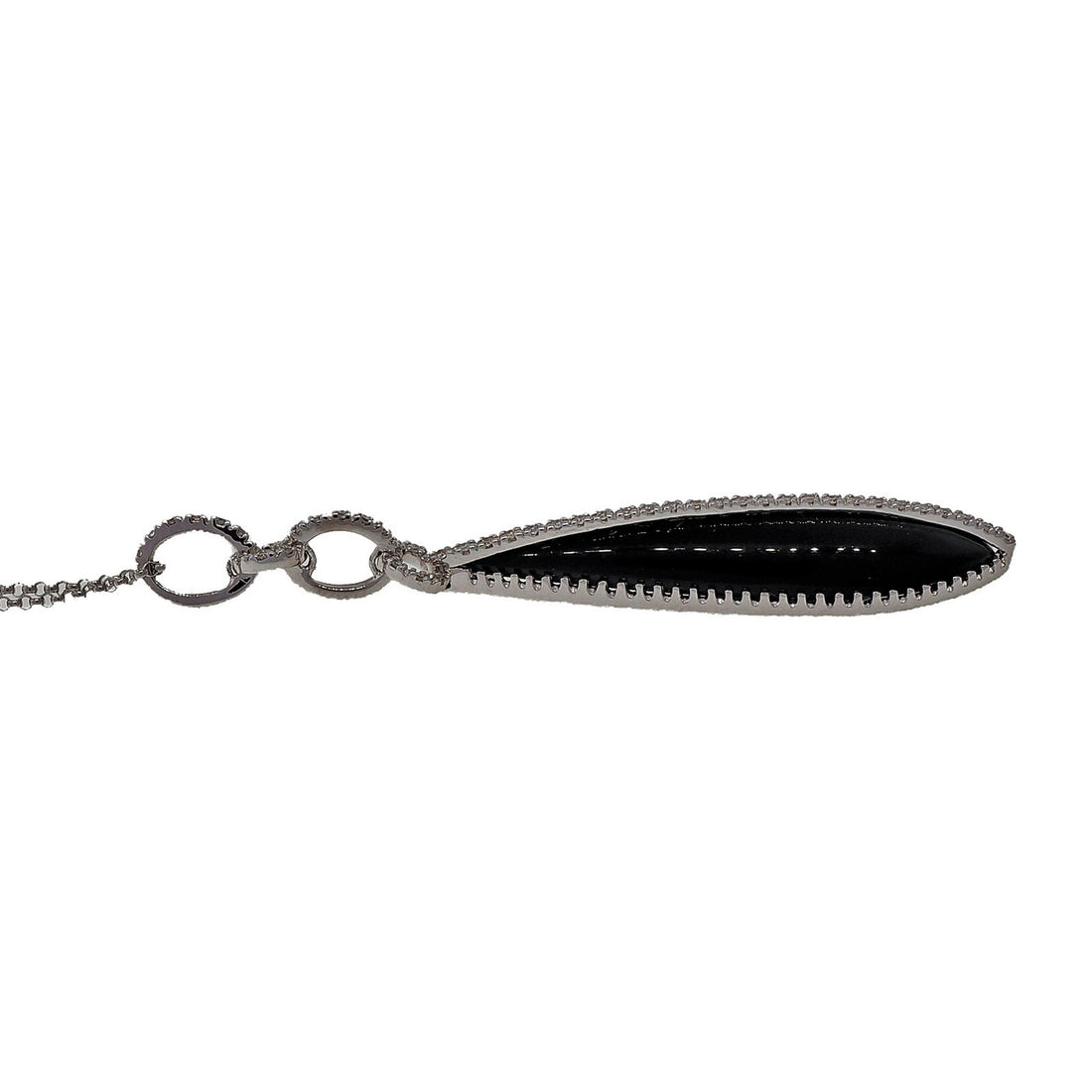 Black Onyx Designer Dangle 14k White Gold Diamond Pendant – image 3