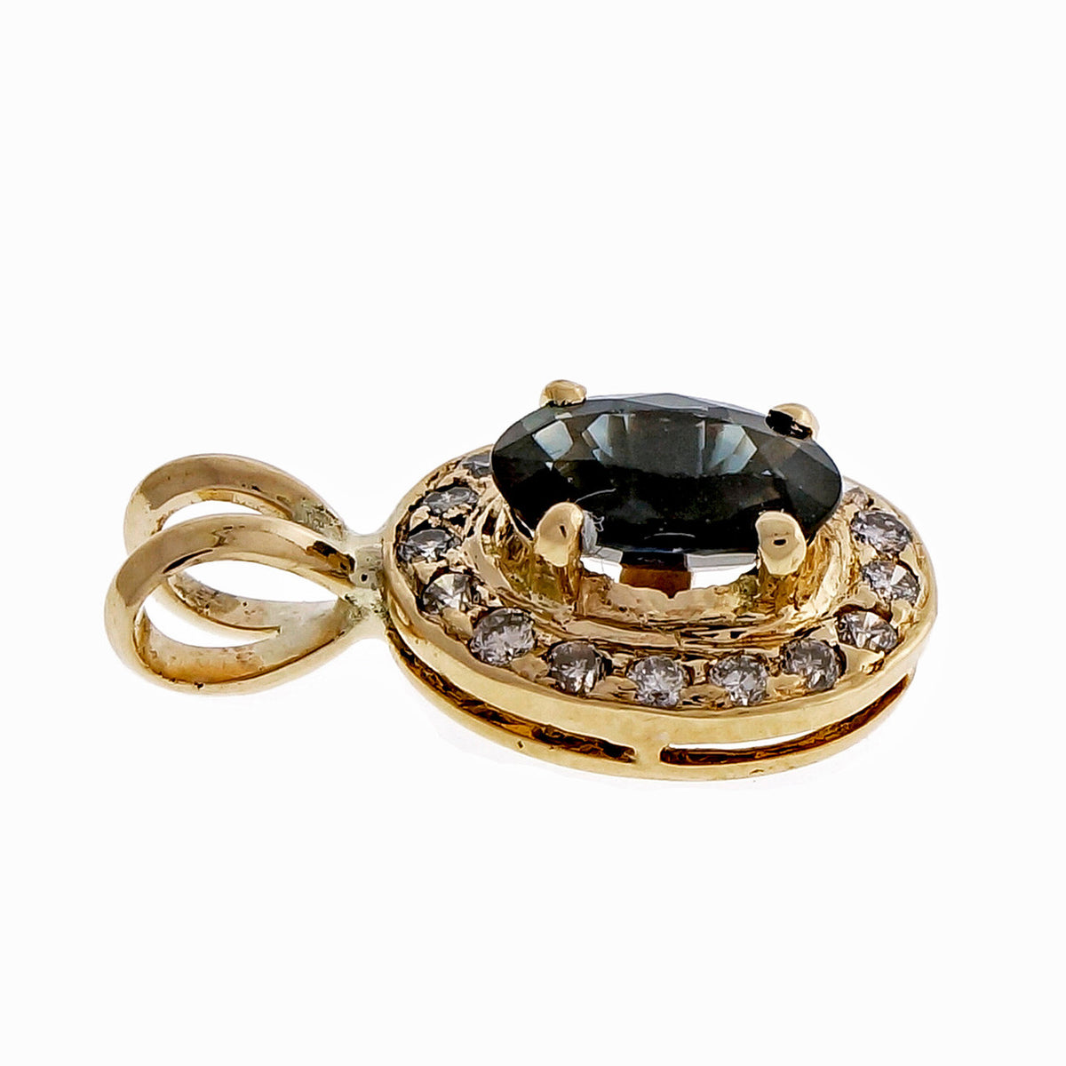 Estate 1950 – 1960 1.00ct Oval Sapphire Diamond 14k Yellow Gold Pendant – image 3
