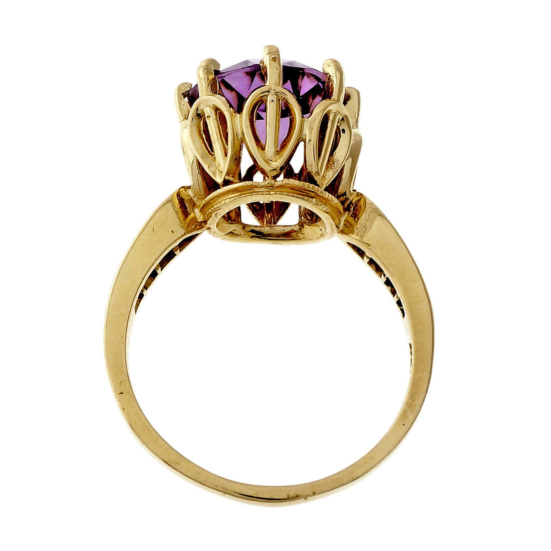 Vintage 1940 -1950 Filigree 3.55ct Amethyst 18k Yellow Gold Ring – image 3