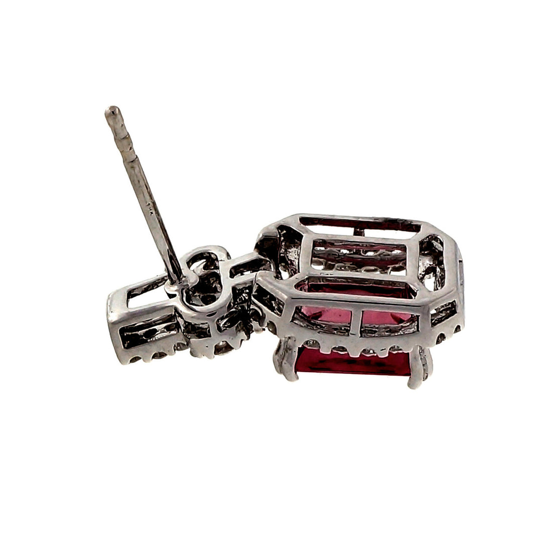 Estate Emerald Cut 1.90ct Pink Tourmaline 18k White Gold Diamond Dangle Earrings – image 8