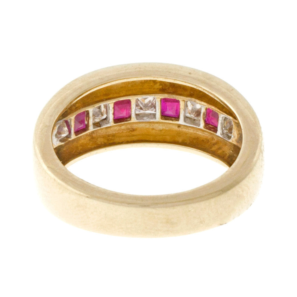 Estate Princess Cut Diamond Square Ruby Ring 14k Yellow Gold – image 4
