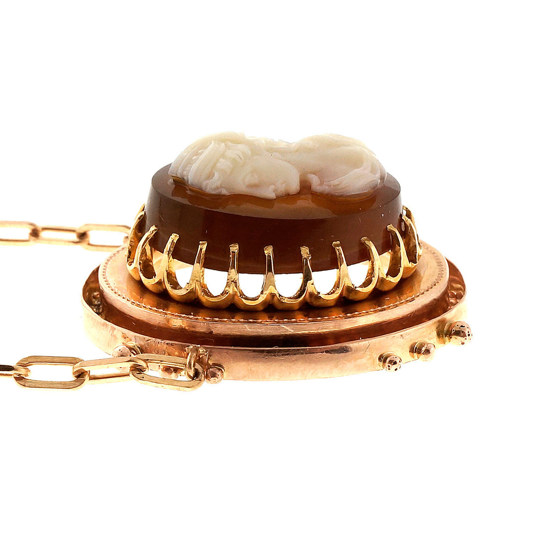 Victorian Carved Carnelian Hardstone Rose Gold Pendant Necklace – image 4