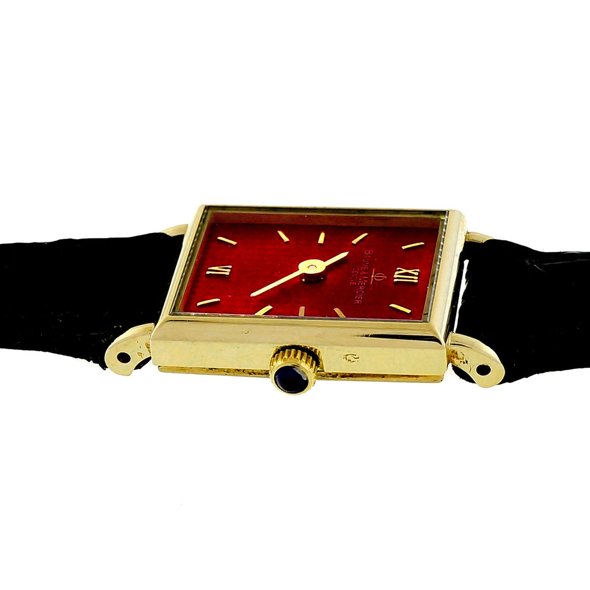 Baume & Mercier Ladies Gold Tank Strap Watch Vivid Red Dial – image 4