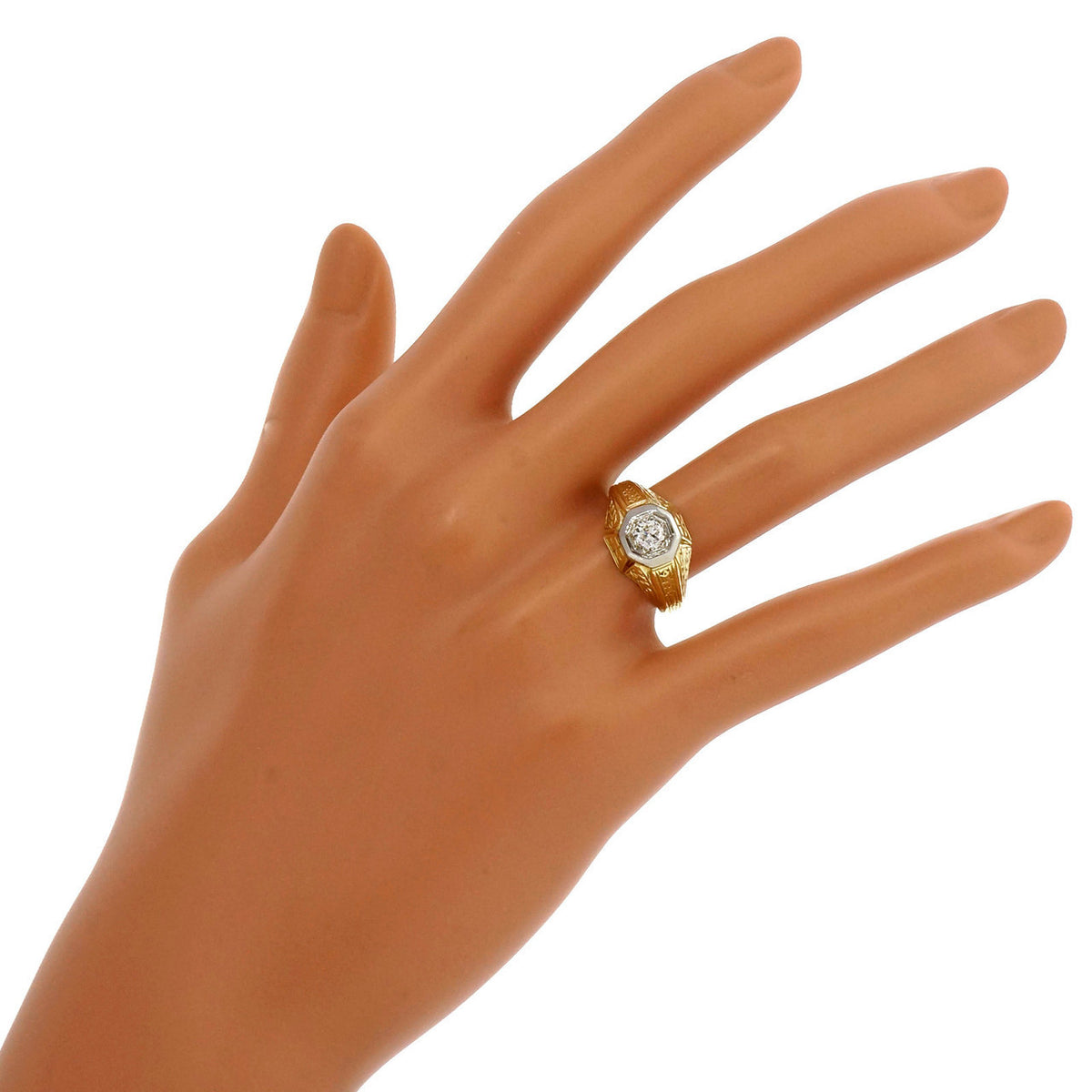 Vintage 1910 14k Yellow Gold Ring 0.25ct Old European Cut Diamond – image 5