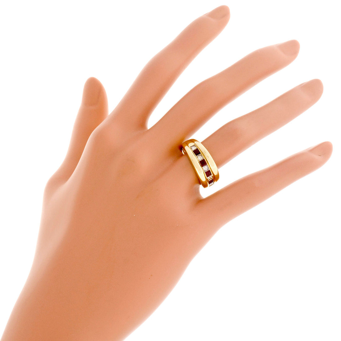 Estate Princess Cut Diamond Square Ruby Ring 14k Yellow Gold – image 6