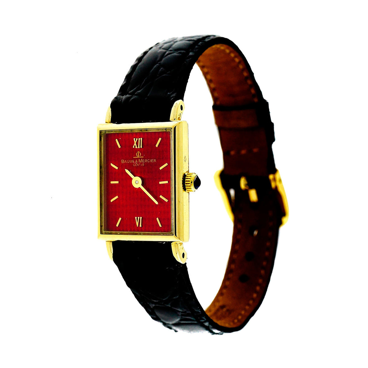Baume & Mercier Ladies Gold Tank Strap Watch Vivid Red Dial – image 6