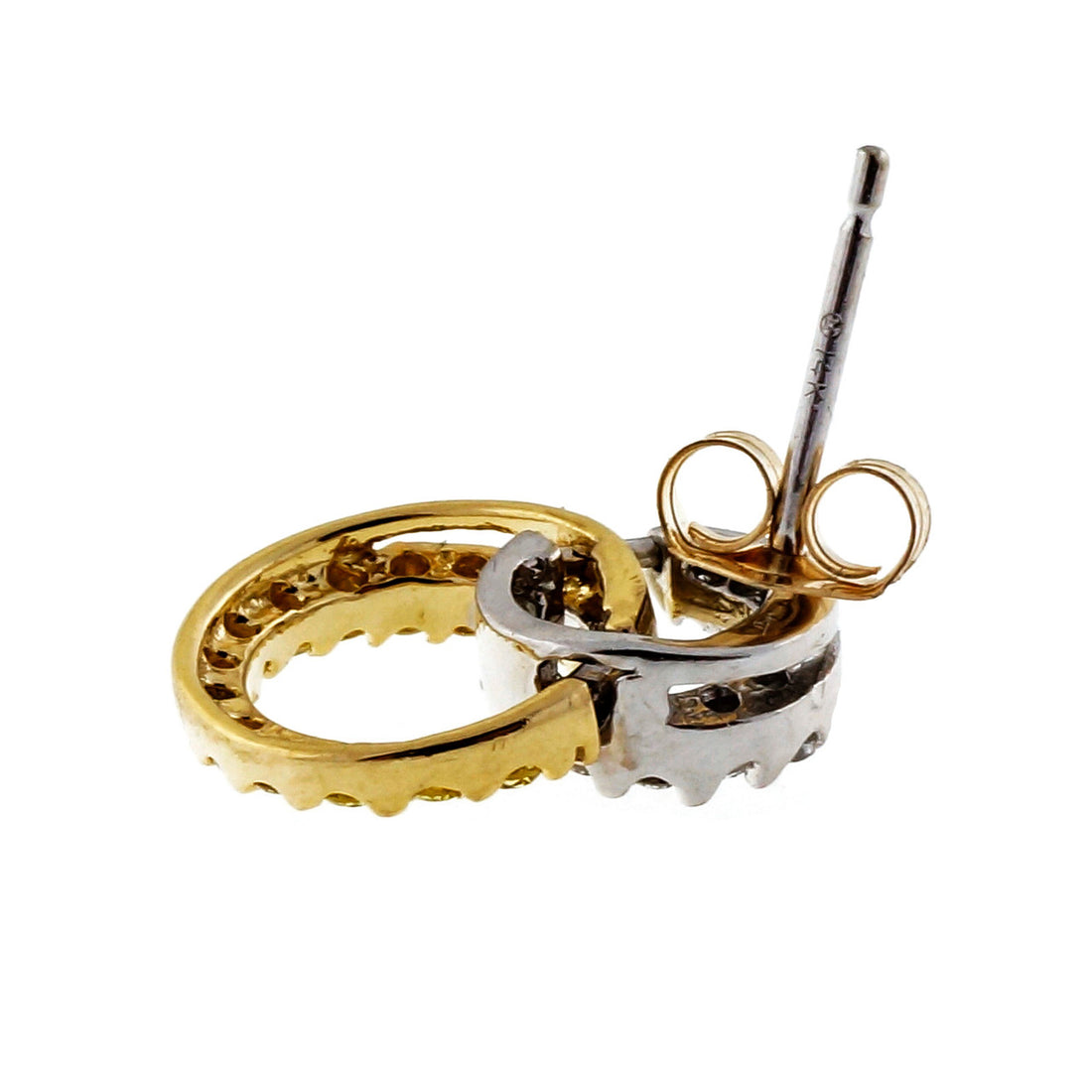 Estate Yellow &amp; White Diamond 14k Double Circle Earrings – image 4