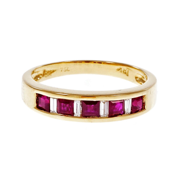 Estate Channel Set Ruby Diamond Wedding Band Ring 18k Yellow Gold