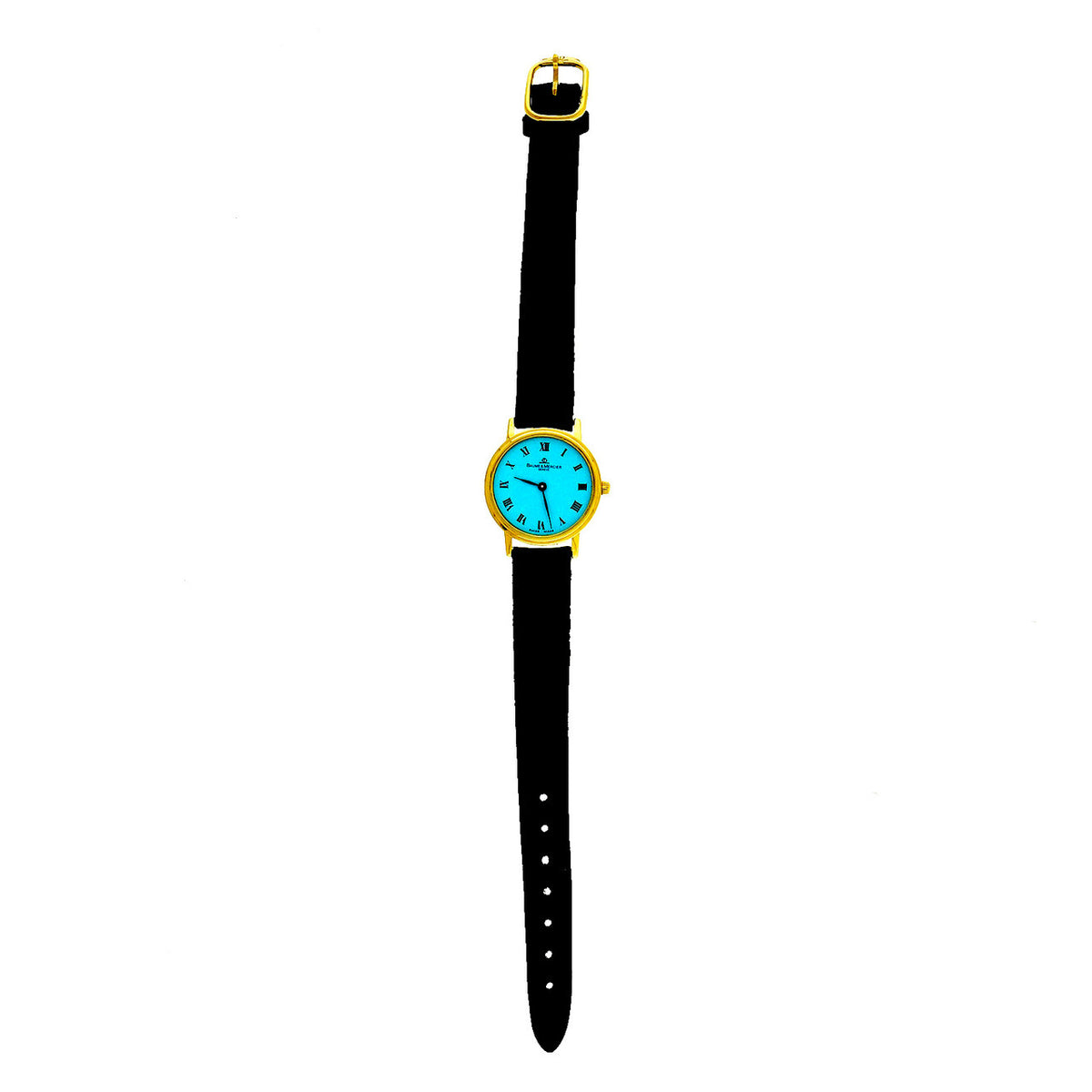 Baume & Mercier Ladies Gold Round Quartz Watch Custom Colored Turquoise Dial – image 2