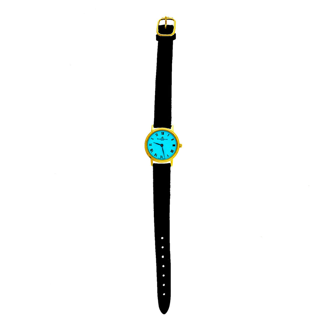 Baume & Mercier Ladies Gold Round Quartz Watch Custom Colored Turquoise Dial – image 7