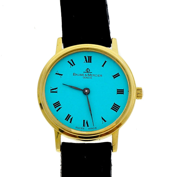 Baume & Mercier Ladies Gold Round Quartz Watch Custom Colored Turquoise Dial