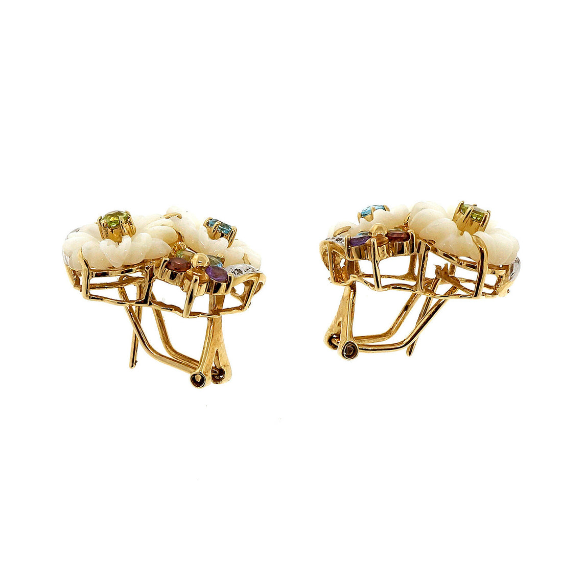 .4 Carat Diamond Mother Of Pearl Multi-color Stone Yellow Gold Earrings – image 2