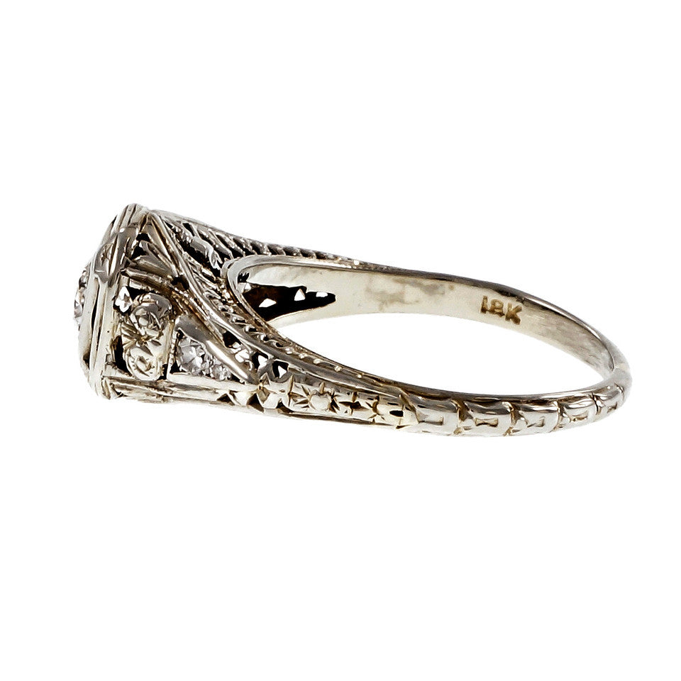 Vintage 1940 Filigree Diamond Engagement Ring 18k White Gold – image 3