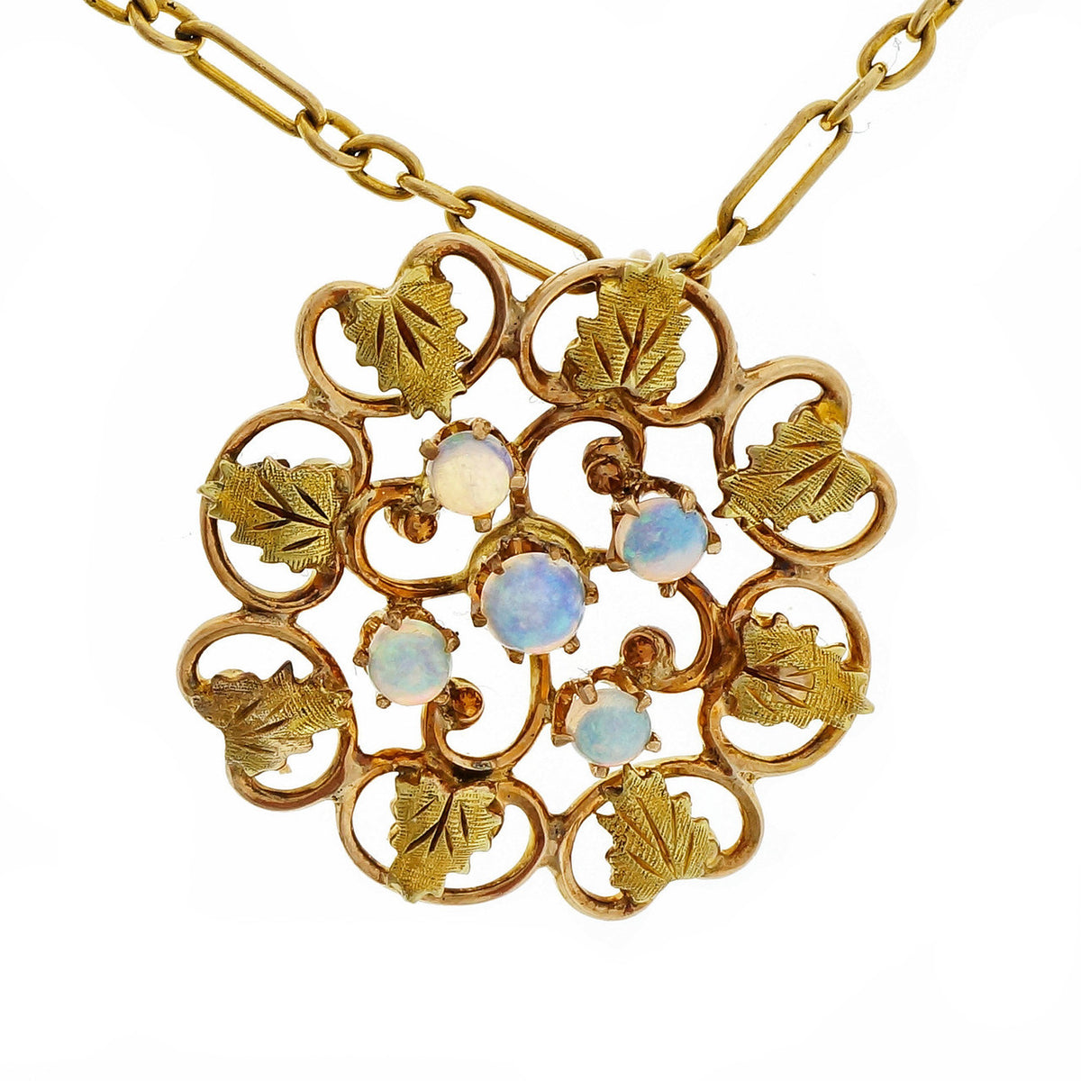Vintage 1900 Pink Gold Blue Opal Pendant