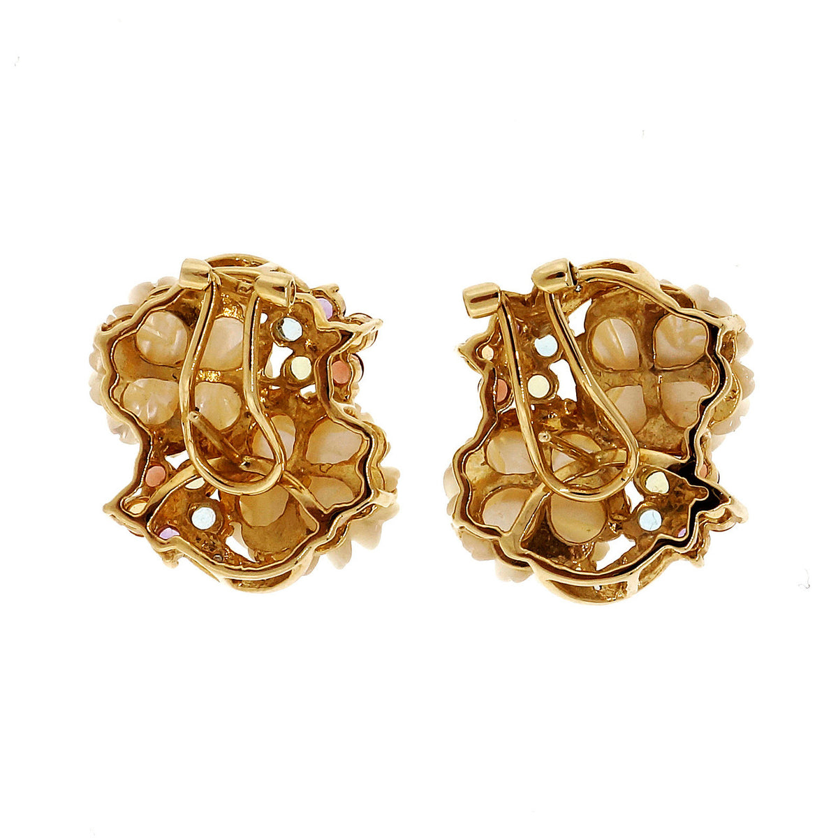 .4 Carat Diamond Mother Of Pearl Multi-color Stone Yellow Gold Earrings – image 3