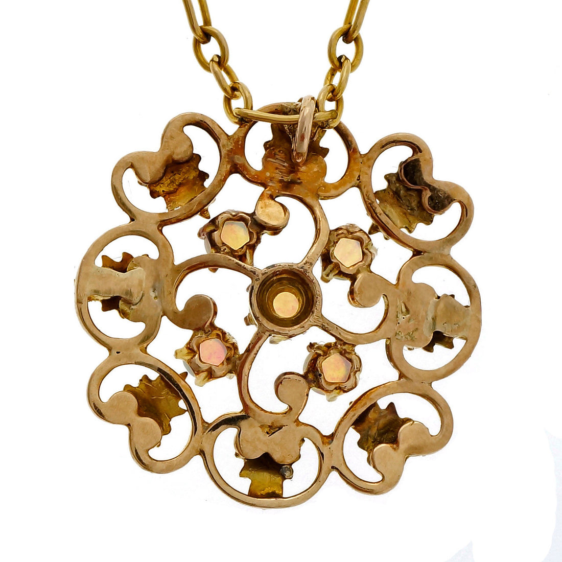 Vintage 1900 Pink Gold Blue Opal Pendant – image 2